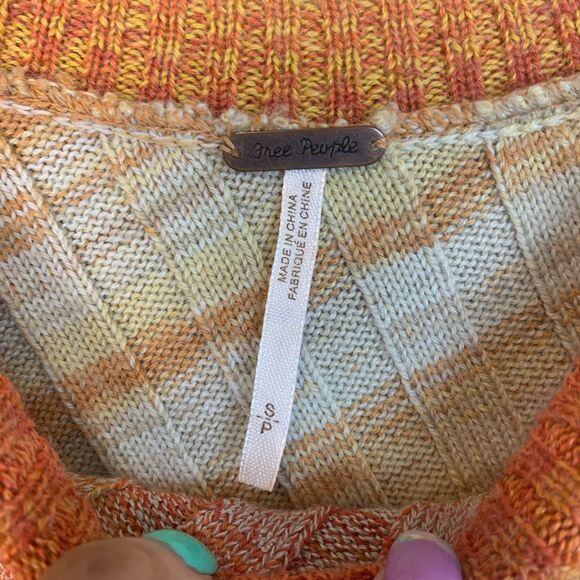 Free People Ribbed Knit Sweater Orange Rust Ombre Gradient Long Sleeve Top Small - Picture 3 of 8